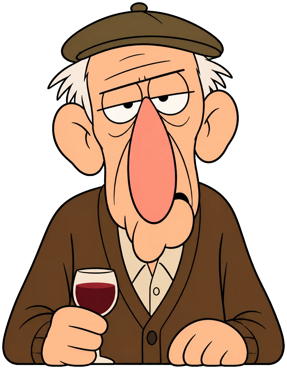 Papy René, half asleep, his glass of red wine in hand